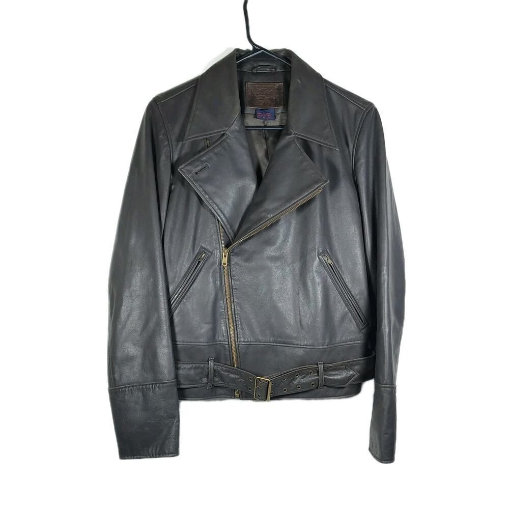Ralph Lauren Women's VTG Small Brown Leather Full Zip Moto Motorcycle Jacket